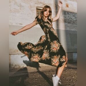 Free People XS EUC Floral Black Dress PTP 18